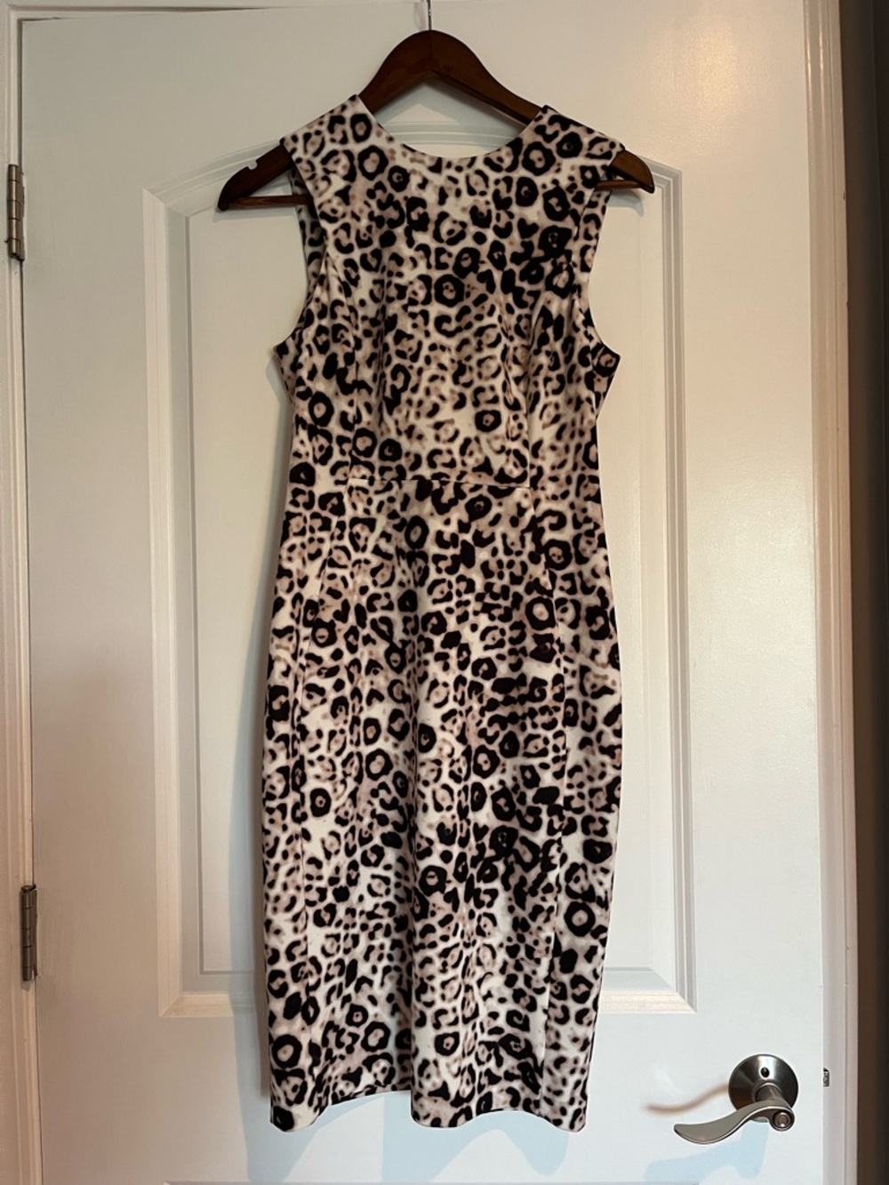 Calvin Klein Leopard Print Midi Dress - Black & Cream